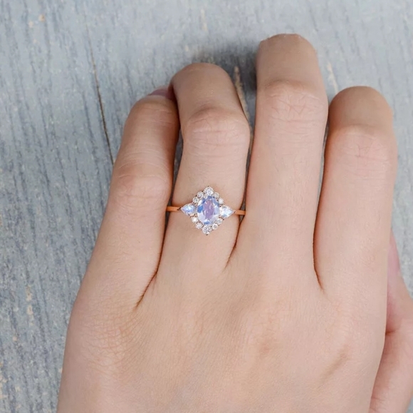 Rose Gold Moonstone Ring. S8 - Picture 2 of 5